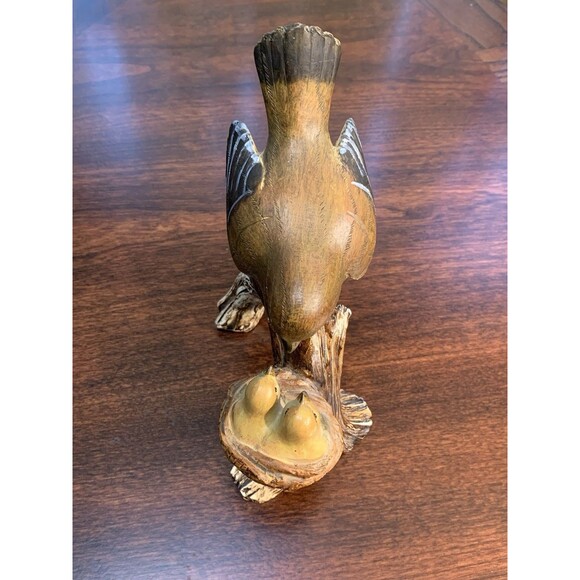 Resin Bird Figurine Mother Baby Chicks In Nest On Branch Distressed Rustic - Picture 6 of 10